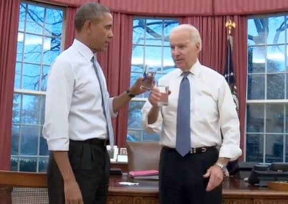President Obama and vice-president Biden cool down after their workout. Picture: Contributed