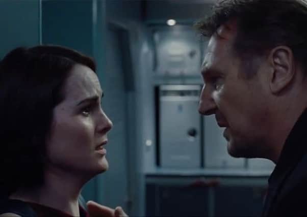 Michelle Dockery and Liam Neeson in the decidedly stop-start Non-Stop. Picture: Complimentary