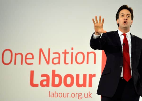 Ed Miliband addresses delegates at the ExCel Centre in Docklands. Picture: PA