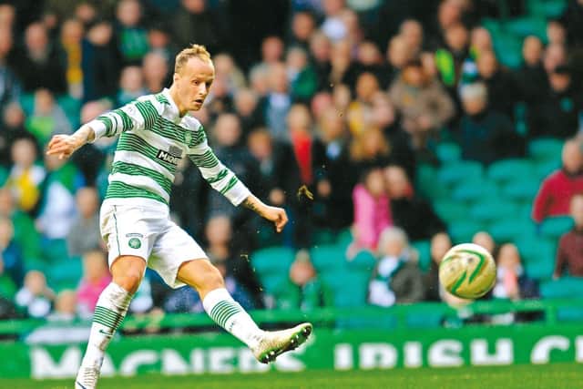 Leigh Griffiths scores to complete his hat-trick.  Picture: Robert Perry