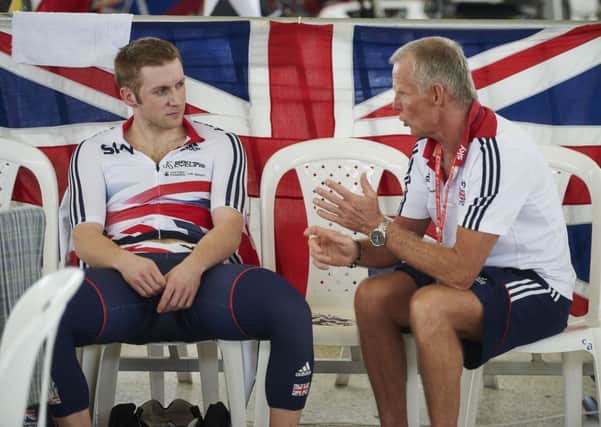 Great Britain's Jason Kenny (left) talks to head coach Shane Sutton. Picture: Luke Webber/British Cycling/PA Wire.