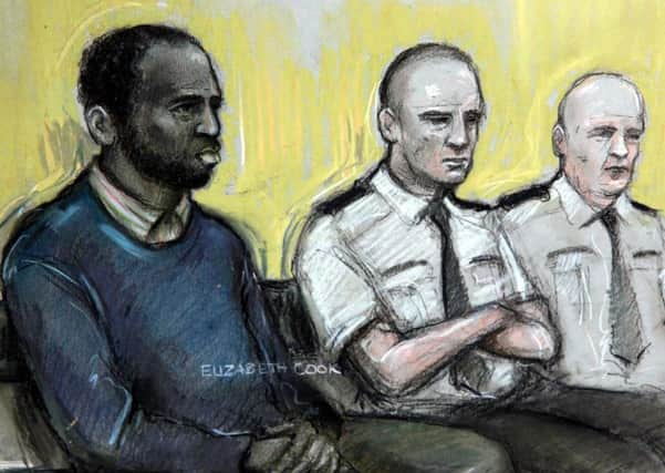 A court artist sketch of Nicholas Jacobs at the Old Bailey in London yesterday. Picture: PA