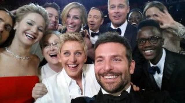 Bradley Cooper captures a star-studded selfie at the Oscars. Picture: AP