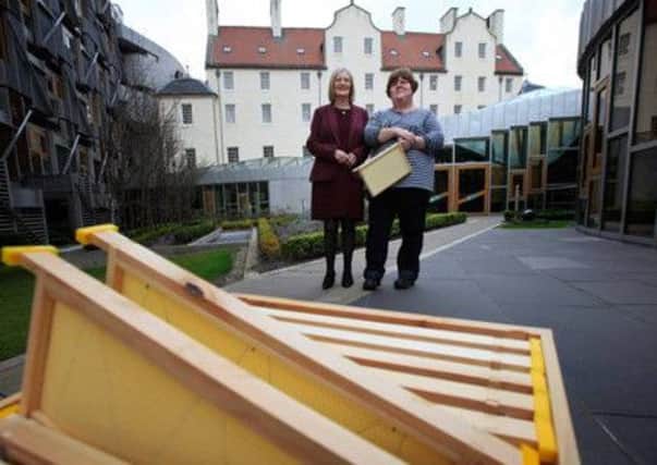 Tricia Marwick with the beehive. Picture: Scottish Parliament.