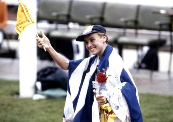 Liz McColgan celebrates after winning the 10,000 metres at the Edinburgh Commonwealth Games in 1986. Picture: SNS