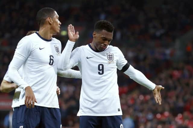 Daniel Sturridge dances with delight after scoring the winning goal at Wembley last night. Picture: Reuters