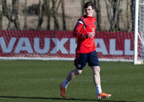 Scotland new boy Andrew Robertson in training ahead of yesterday's game. Picture: SNS