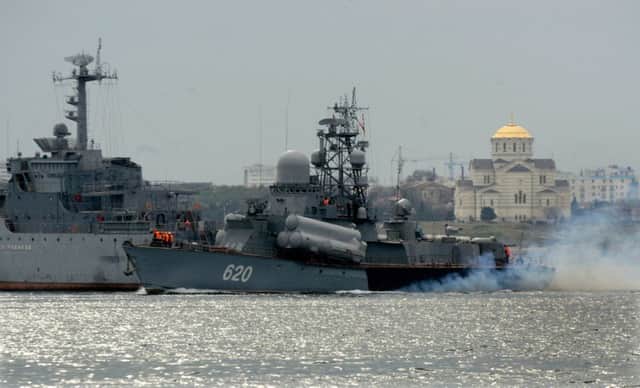 A Russian military ship sails in Sevastopol bay, Crimea. Picture: Getty