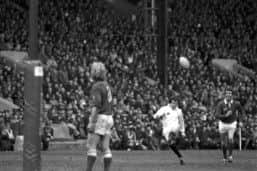 Scotland's Peter Dods converts a second try during the Scotland v France Five Nations rugby match at Murrayfield in March 1984