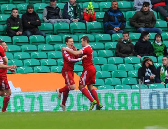 Peter Pawlett scores the winner for Aberdeen against Celtic. Picture Robert Perry