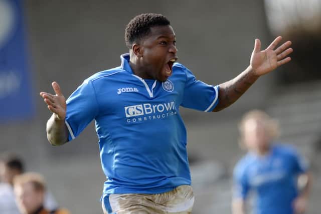 Nigel Hasselbaink celebrates putting St Johnstone 2-1 ahead. Picture: SNS