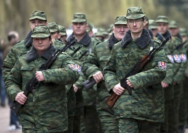 Armed members of the first unit of a pro-Russian armed force in Simferopol. Picture: AP