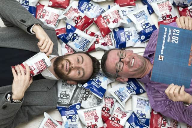 Jim Duffy, right, launches ESparks latest report with Kevin Harvie, left, of snacks company Hectares. Picture: Jeff Holmes