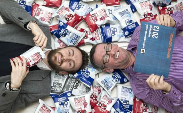 Jim Duffy, right, launches ESparks latest report with Kevin Harvie, left, of snacks company Hectares. Picture: Jeff Holmes