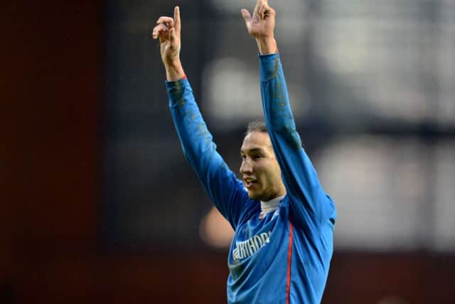 Bilel Mohsni celebrates his second-half equaliser for Rangers. Picture: SNS