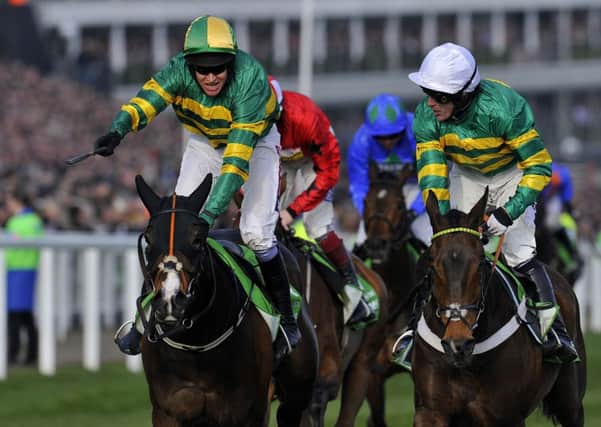 Barry Geraghty on Jezki  beats My Tent Or Yours by a neck in the Champion Hurdle Challenge Trophy at the Cheltenham Festival to seal a famous one-two for owner JP McManus. Picture: Reuters