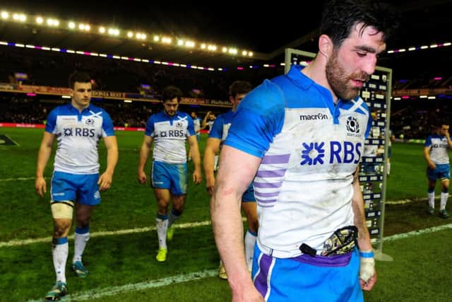 Dejected Scotland captain Kelly Brown after Scotland narrowly lose to France. Picture: Ian Rutherford