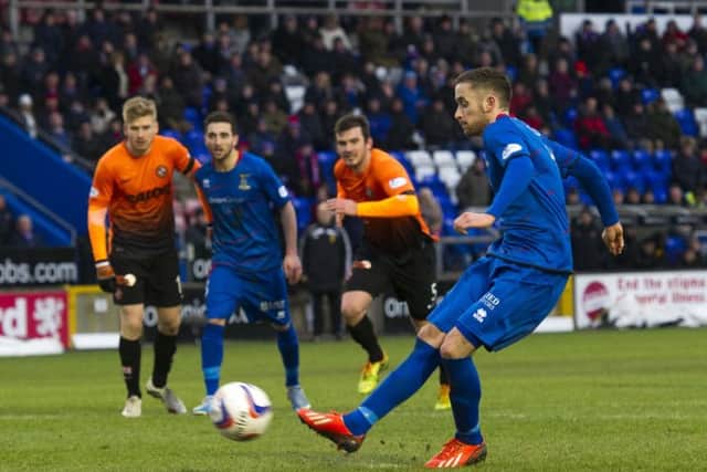 Inverness midfielder Nick Ross fails to convert his penalty kick. Picture: SNS
