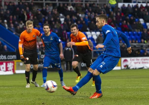 Inverness midfielder Nick Ross fails to convert his penalty kick. Picture: SNS