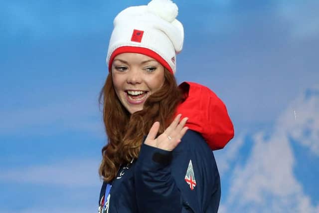 GB's Jade Etherington celebrates winning Silver in the Women's Slalom - Visually Impaired. Picture: Ian Walton/Getty Images.