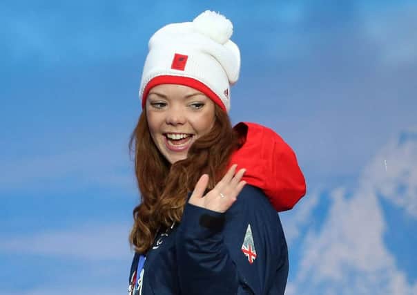 GB's Jade Etherington celebrates winning Silver in the Women's Slalom - Visually Impaired. Picture: Ian Walton/Getty Images.