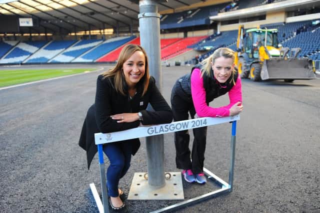 Jessica Ennis-Hill and Eilidh Child were at Hampden Park to see the latest progress. Picture: Robert Perry