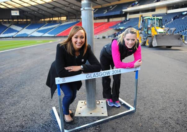 Jessica Ennis-Hill and Eilidh Child were at Hampden Park to see the latest progress. Picture: Robert Perry
