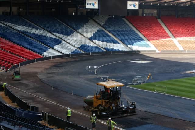 Work continues to progress as Hampden is turned into an athletics arena. Picture: Andrew Milligan/PA Wire