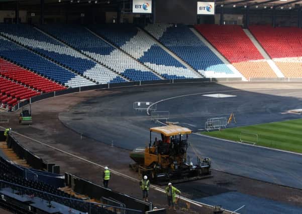 Work continues to progress as Hampden is turned into an athletics arena. Picture: Andrew Milligan/PA Wire