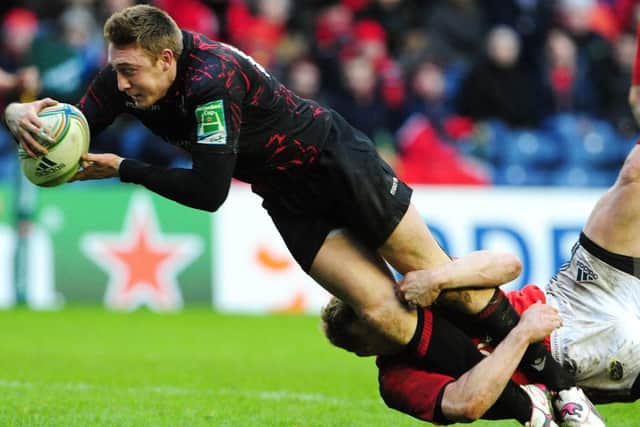 Edinburgh's Dougie Fife, here scoring in the Heinekin Cup, could make his Scotland debut. Picture: Ian Rutherford