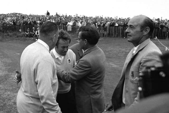 Brian Huggett weeps as he believes his putt has won the 1969 Ryder Cup. Picture: Getty
