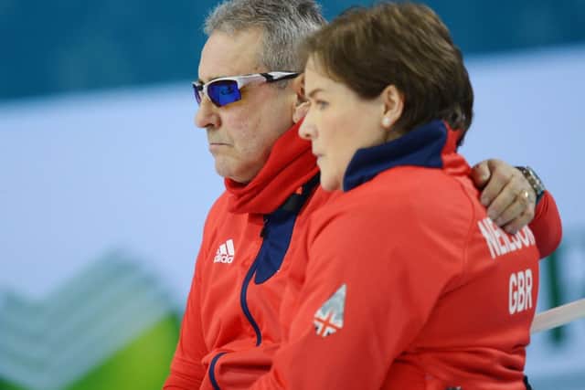 Britain's Jim Gault and skip Aileen Neilson of Britain at the Ice Cube Curling Centre. Picture: Getty Images