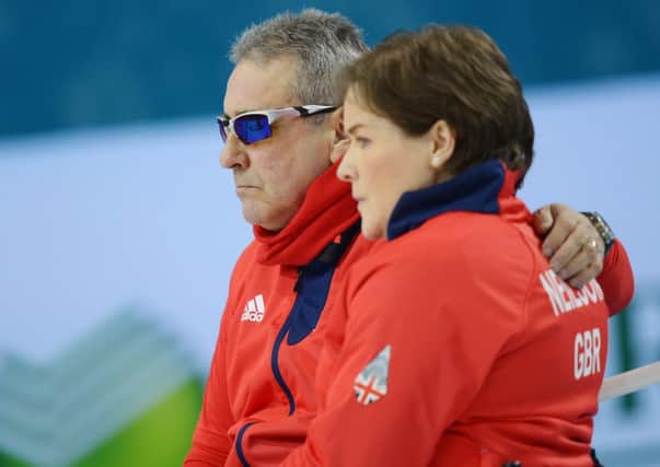 Britain's Jim Gault and skip Aileen Neilson of Britain at the Ice Cube Curling Centre. Picture: Getty Images