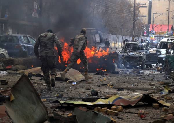 Pakistan paramilitary troops at the scene of the bombing in Quetta, Baluchistan. Picture: AP