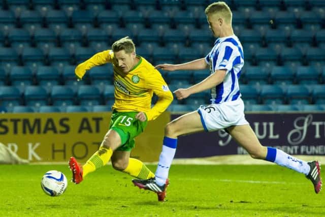 Kris Commons scores the first of his three goals at Rugby Park. Picture: SNS