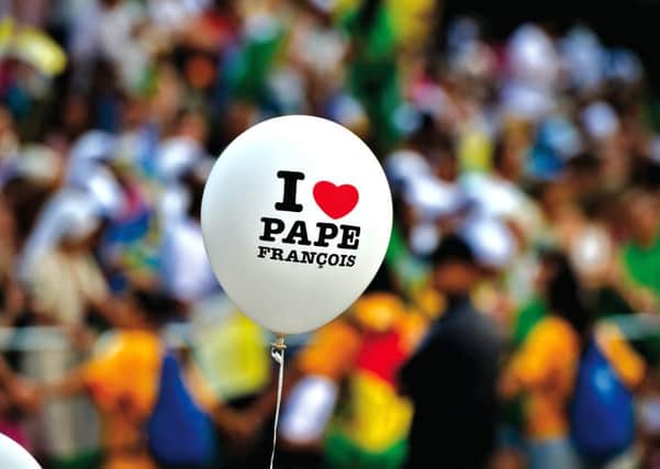 A balloon reading "I Love Pope Francis" at a papal visit Rio de Janeiro in 2013. Picture: Getty