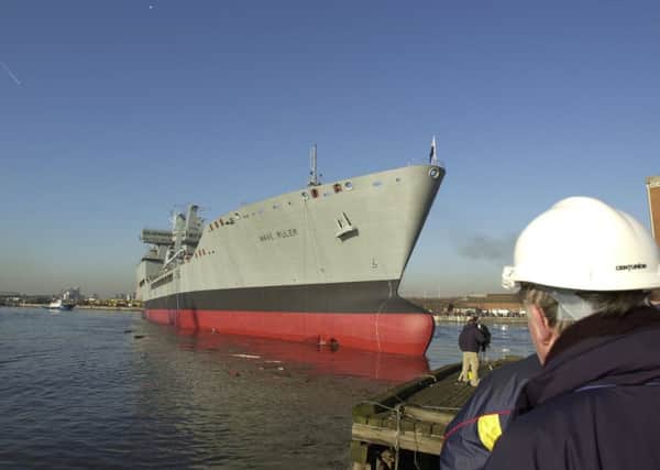 A Royal Fleet oiler leaves BAE Systems' Govan shipyard. Picture: TSPL