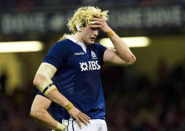 Dejection for Scotland's Richie Gray after being on the receiving end of a thrashing by Wales. Picture: SNS