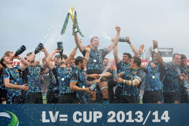 Exeter Chiefs celebrate their first major trophy win. Picture: PA