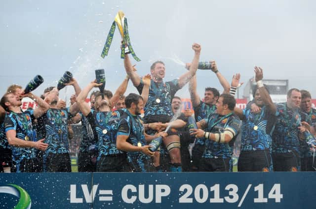 Exeter Chiefs celebrate their first major trophy win. Picture: PA