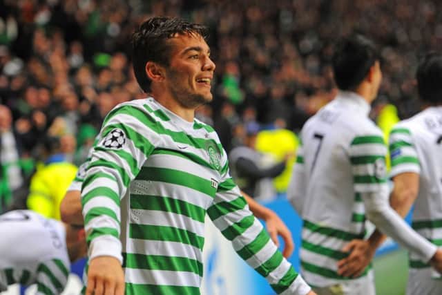 Back in November 2012, Tony Watt celebrates scoring the winner against Barcelona at Parkhead. Picture: Robert Perry