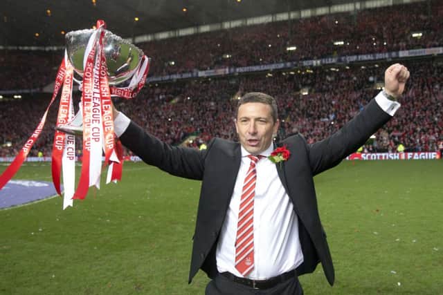 A victorious Derek McInnes picks up our Manager of the week award. Picture: PA