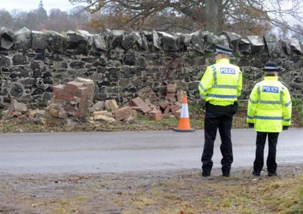 Police at the scene of the crash in Tyninghame. East Lothian. Picture: Julie Bull