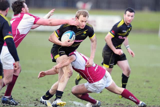 Fraser Thomson tries to break the defence of his hometown club Gala during a cup game. Picture: Ian Rutherford
