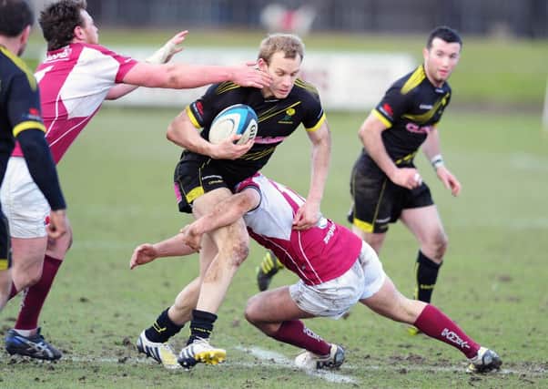 Fraser Thomson tries to break the defence of his hometown club Gala during a cup game. Picture: Ian Rutherford