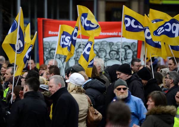 PCS Union hold a demonstration in Glasgow over pay, pensions and conditions. Picture: HEMEDIA