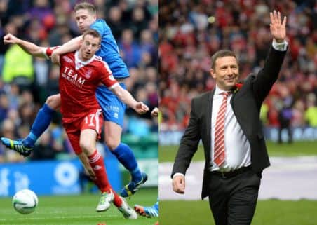 Adam Rooney and Derek McInnes. Pictures: SNS
