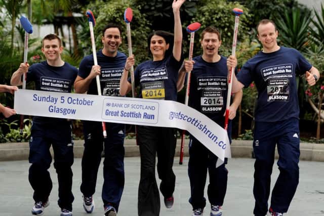 Olympic curlers: Greg Drummond, David Murdoch, Scott Andrews and Michael Goodfellow with Susan Partridge. Picture: Hemedia