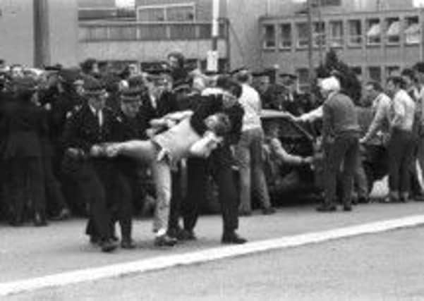 Miners clash with police outside Bilston Glen colliery in Midlothian in June 1984. Picture: Albert Jordan
