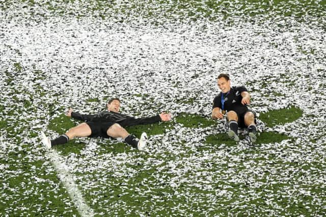 Cory Jane and Israel Dagg celebrate after the 2011 World Cup final. Picture: AFP/Getty